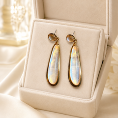 Gold Mother of Pearl Drop Earrings | Long Bridal Dangle Earrings