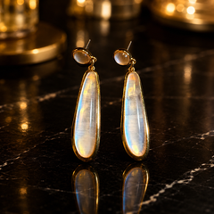 Gold Mother of Pearl Drop Earrings | Long Bridal Dangle Earrings