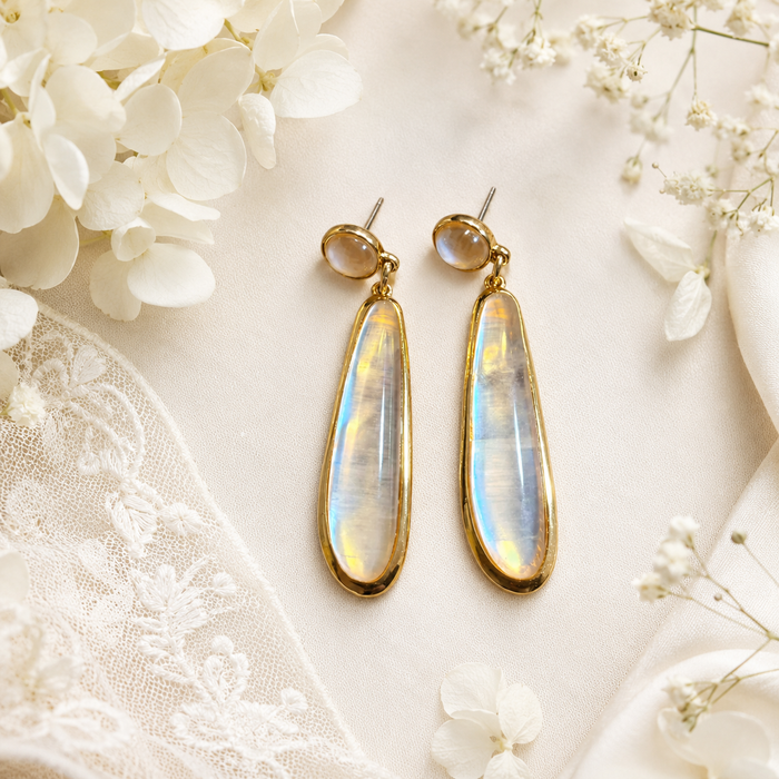 Gold Mother of Pearl Drop Earrings | Long Bridal Dangle Earrings