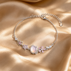 Silver Floral Crystal Bracelet | Dainty Bridal Flower Bracelet
