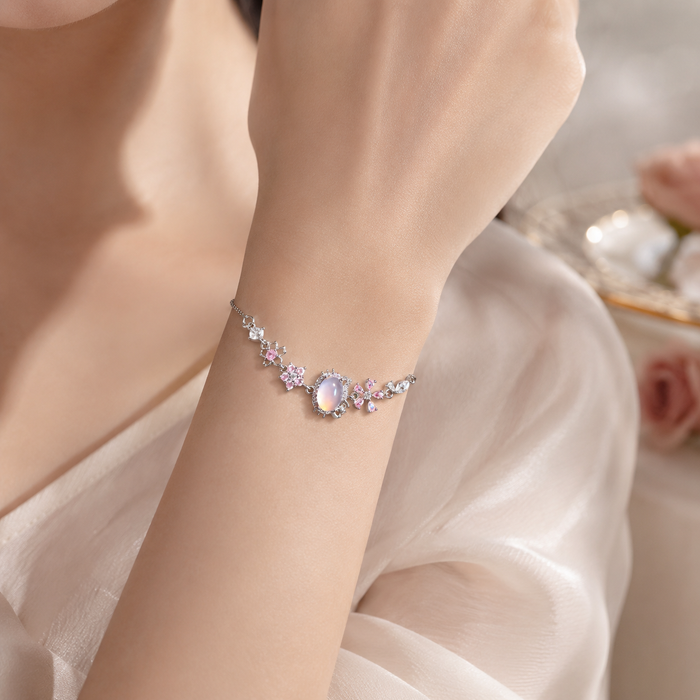 Silver Floral Crystal Bracelet | Dainty Bridal Flower Bracelet