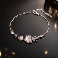 Silver Floral Crystal Bracelet | Dainty Bridal Flower Bracelet