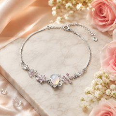 Silver Floral Crystal Bracelet | Dainty Bridal Flower Bracelet