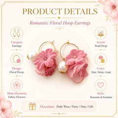 Pink Flower Pearl Hoop Earrings | Gold Floral Statement Earrings