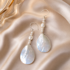 Mother of Pearl Drop Earrings | Long Bridal Pearl Dangle Earrings
