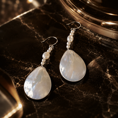 Mother of Pearl Drop Earrings | Long Bridal Pearl Dangle Earrings