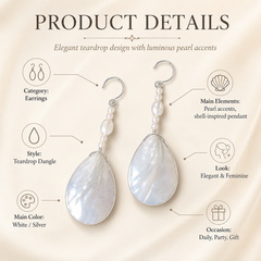 Mother of Pearl Drop Earrings | Long Bridal Pearl Dangle Earrings