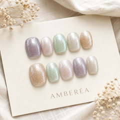 Pastel Glitter Press On Nails | Short Square Reusable Fake Nails