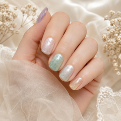 Pastel Glitter Press On Nails | Short Square Reusable Fake Nails