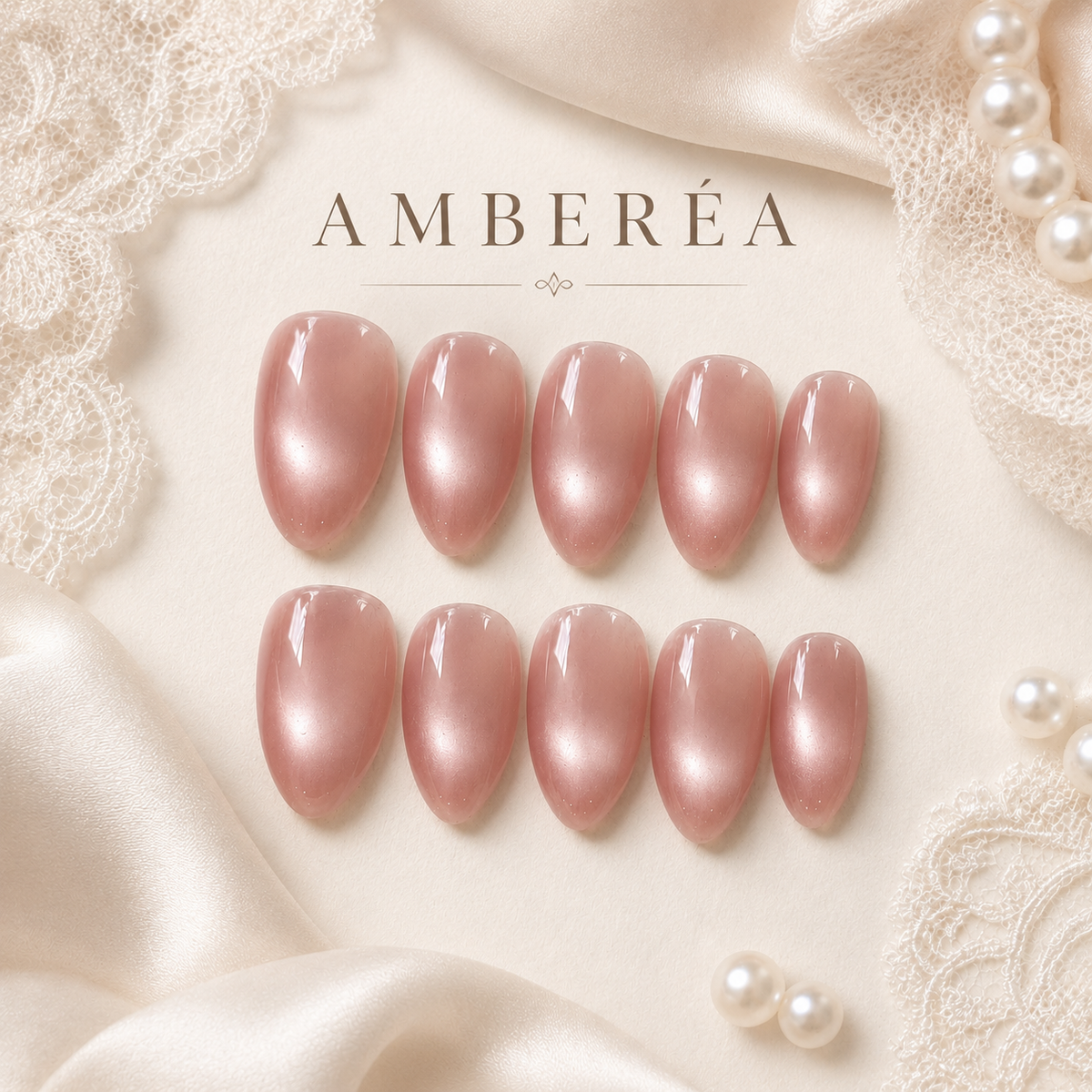 Soft Pink Pearl Cat Eye Press On Nails | Almond Bridal Fake Nails