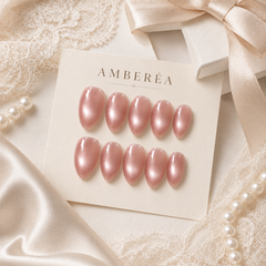 Soft Pink Pearl Cat Eye Press On Nails | Almond Bridal Fake Nails