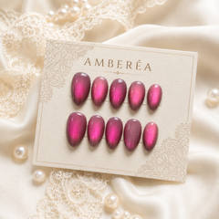 Magenta Pink Cat Eye Press On Nails | Short Almond Reusable Fake Nails