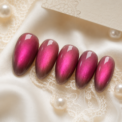 Magenta Pink Cat Eye Press On Nails | Short Almond Reusable Fake Nails