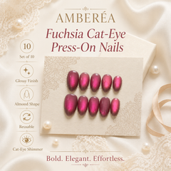 Magenta Pink Cat Eye Press On Nails | Short Almond Reusable Fake Nails