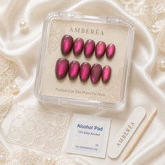 Magenta Pink Cat Eye Press On Nails | Short Almond Reusable Fake Nails