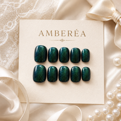 Emerald Green Cat Eye Press On Nails | Short Square Reusable Fake Nails