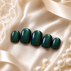 Emerald Green Cat Eye Press On Nails | Short Square Reusable Fake Nails