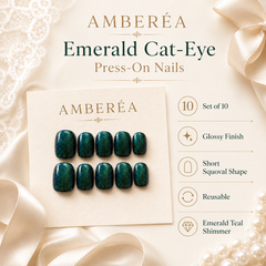 Emerald Green Cat Eye Press On Nails | Short Square Reusable Fake Nails