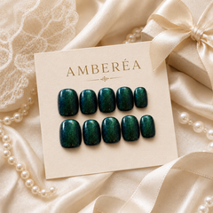 Emerald Green Cat Eye Press On Nails | Short Square Reusable Fake Nails