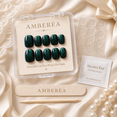 Emerald Green Cat Eye Press On Nails | Short Square Reusable Fake Nails