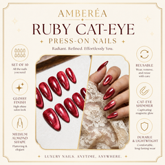Red Glitter Cat Eye Press On Nails | Almond Reusable Fake Nails