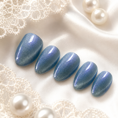 Sky Blue Cat Eye Press On Nails | Short Almond Reusable Fake Nails