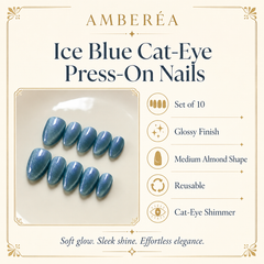 Sky Blue Cat Eye Press On Nails | Short Almond Reusable Fake Nails