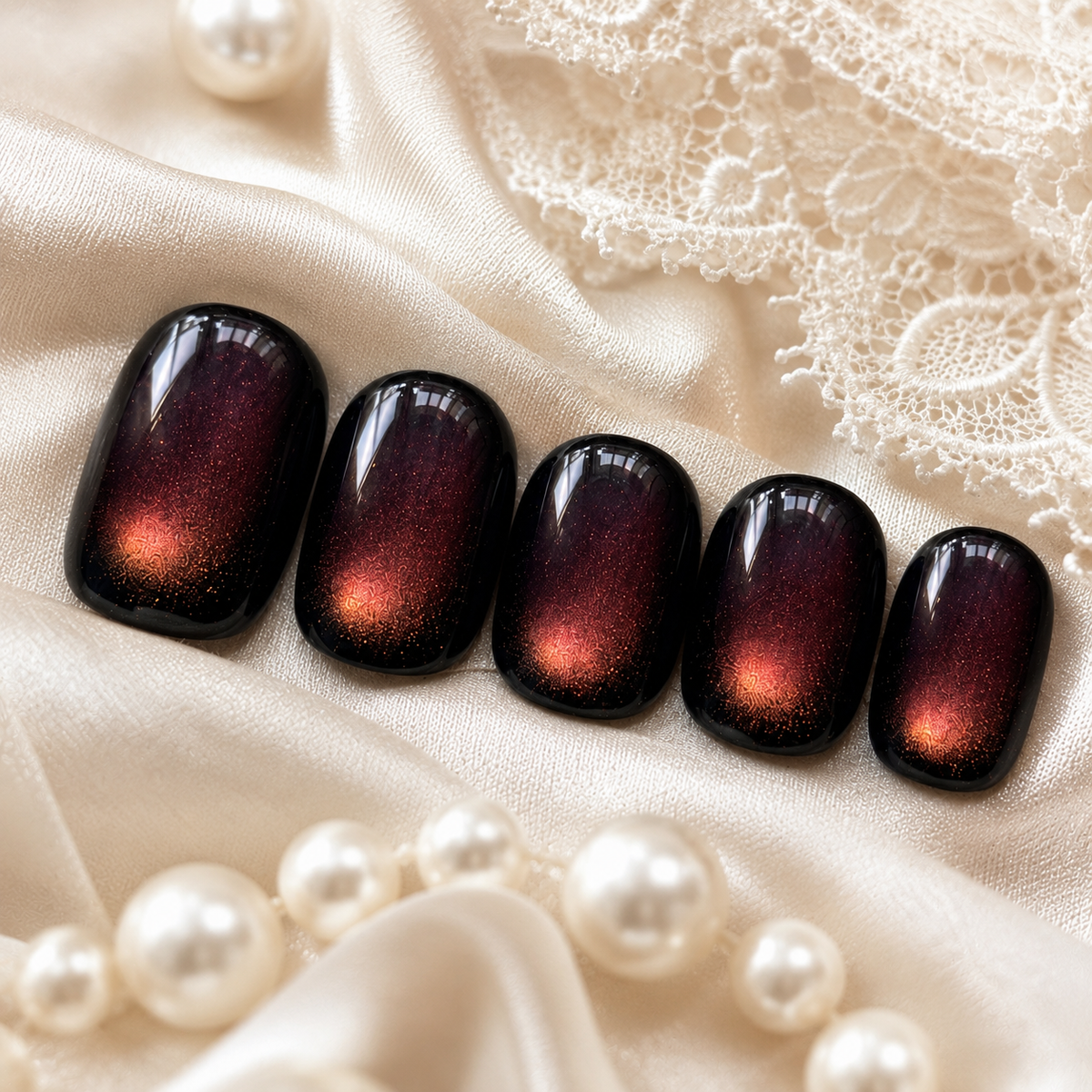 Black Purple Cat Eye Press On Nails | Short Square Reusable Fake Nails