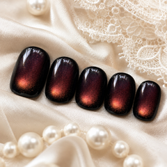 Black Purple Cat Eye Press On Nails | Short Square Reusable Fake Nails