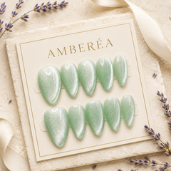 Mint Green Pearl Cat Eye Press On Nails | Short Almond Reusable Fake Nails