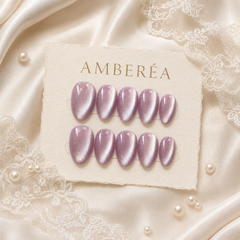 Lavender Purple Pearl Cat Eye Press On Nails | Short Almond Reusable Fake Nails