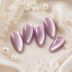Lavender Purple Pearl Cat Eye Press On Nails | Short Almond Reusable Fake Nails