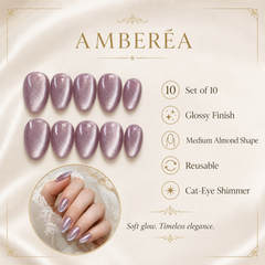 Lavender Purple Pearl Cat Eye Press On Nails | Short Almond Reusable Fake Nails
