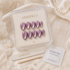 Lavender Purple Pearl Cat Eye Press On Nails | Short Almond Reusable Fake Nails