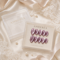 Lavender Purple Pearl Cat Eye Press On Nails | Short Almond Reusable Fake Nails