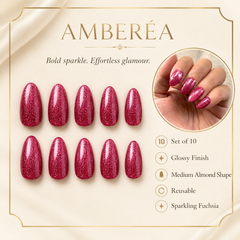 Hot Pink Glitter Press On Nails | Short Almond Reusable Fake Nails