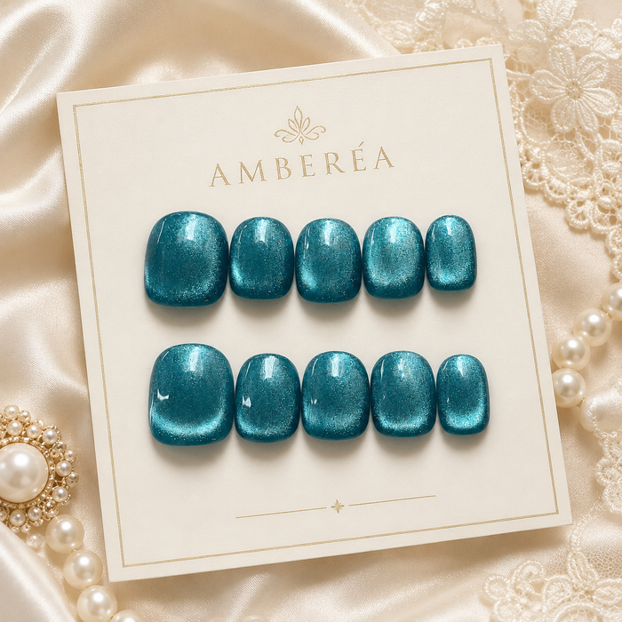 Teal Blue Metallic Press On Nails | Short Square Reusable Fake Nails