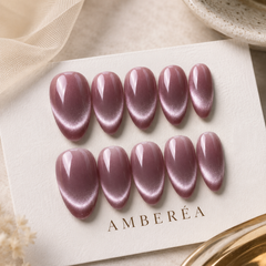 Mauve Purple Pearl Cat Eye Press On Nails | Short Almond Reusable Fake Nails