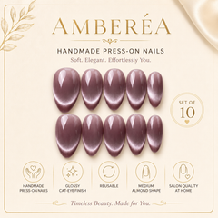 Mauve Purple Pearl Cat Eye Press On Nails | Short Almond Reusable Fake Nails