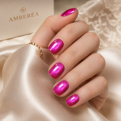 Fuchsia Pink Cat Eye Press On Nails | Short Square Reusable Fake Nails