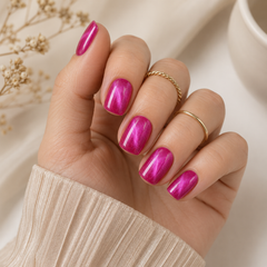 Fuchsia Pink Cat Eye Press On Nails | Short Square Reusable Fake Nails