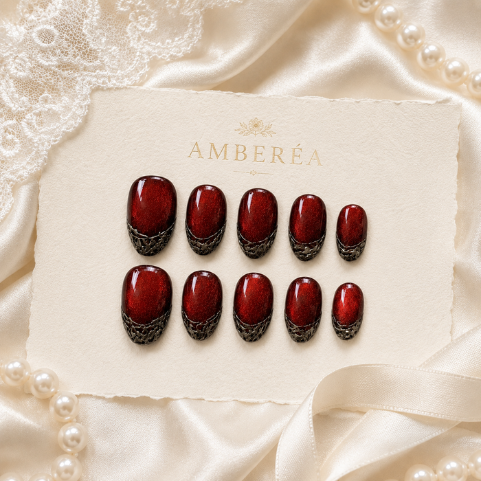 Red Black French Tip Press On Nails | Short Square Reusable Fake Nails