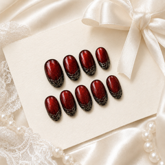 Red Black French Tip Press On Nails | Short Square Reusable Fake Nails