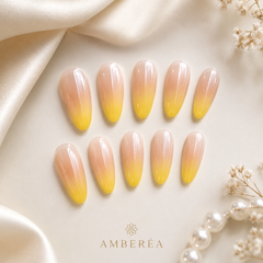 Peach Yellow Ombre Press On Nails | Almond Reusable Fake Nails