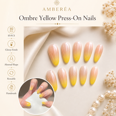 Peach Yellow Ombre Press On Nails | Almond Reusable Fake Nails
