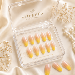 Peach Yellow Ombre Press On Nails | Almond Reusable Fake Nails