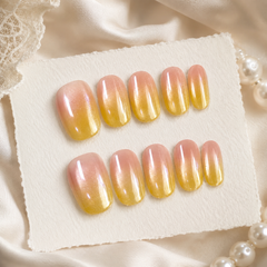 Peach Yellow Ombre Press On Nails | Short Square Reusable Fake Nails