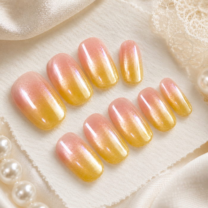 Peach Yellow Ombre Press On Nails | Short Square Reusable Fake Nails