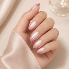 Pink White Pearl Ombre Press On Nails | Short Square Reusable Fake Nails