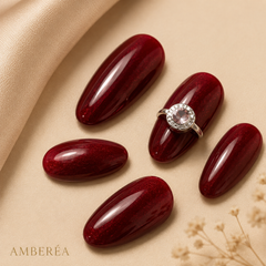 Burgundy Red Cat Eye Press On Nails | Short Almond Rhinestone Fake Nails